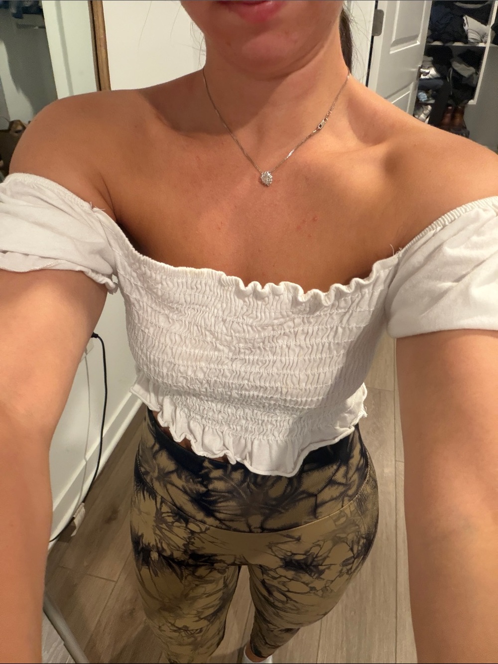 Caution To The Wind White Off-Shoulder Smocked Crop Top